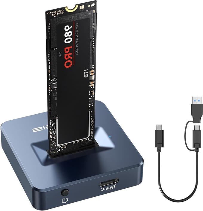 M.2 NVMe en SATA naar USB C Dock, SSD Behuizing Adapter met 10Gbps Snelheid, Aluminium, Ondersteunt M.2 (M Key) en (B+M Key) SATA