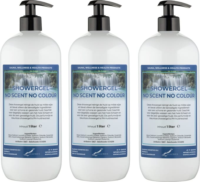 Douchegel No Scent, No Colour 1 liter - set van 3 stuks - met gratis pomp - Showergel