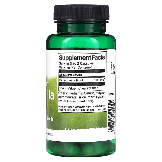 Volledig spectrum sarsaparillawortel, 450 mg, 60 capsules