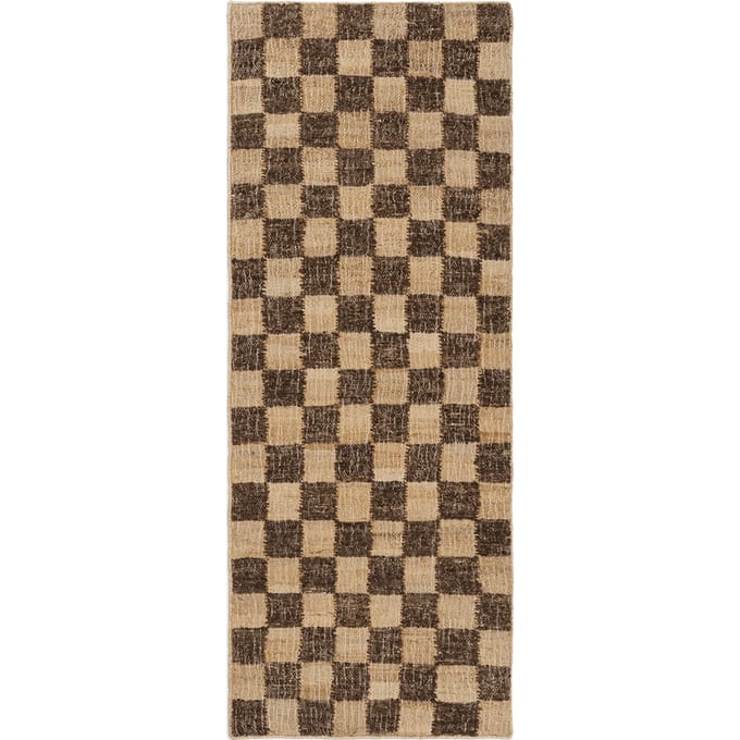 Ferm Living Geruite Wollen Jute Loper - coffee/natural