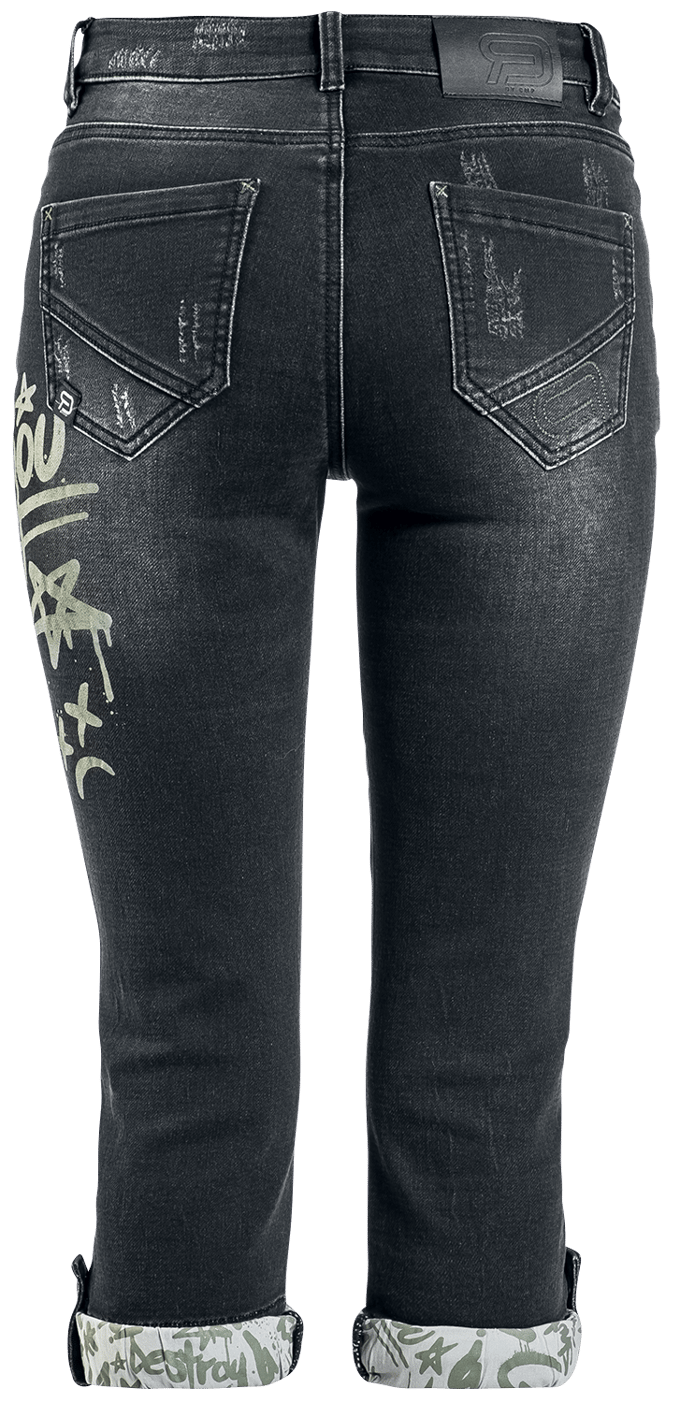 R.E.D. Rock-Engineered Design Donkergrijze 3/4 jeans met graffiti details - Dames - 33