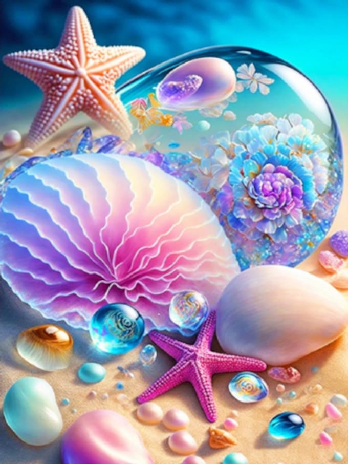 Diamond painting Strand schelpen zeester 30x40cm vierkante steentjes