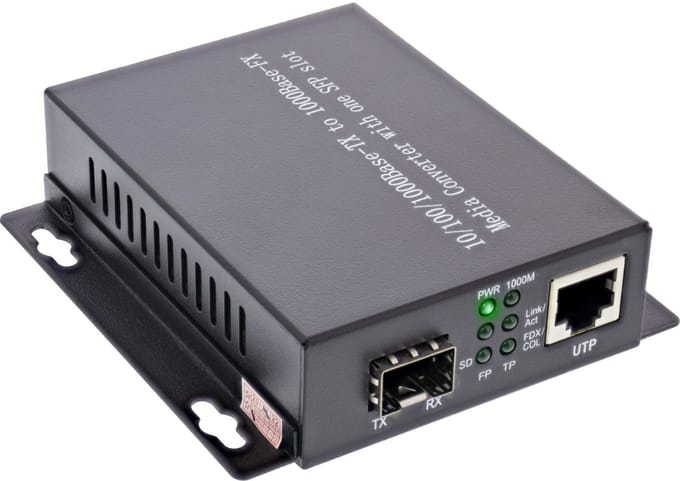 InLine® Netwerk Media Converter 10/100/1000Mb/s TP naar SFP LWL, SM, 20km
