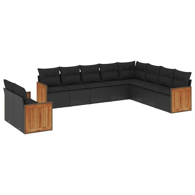 vidaXL - 10-delige - Loungeset - met - kussens - poly - rattan - zwart