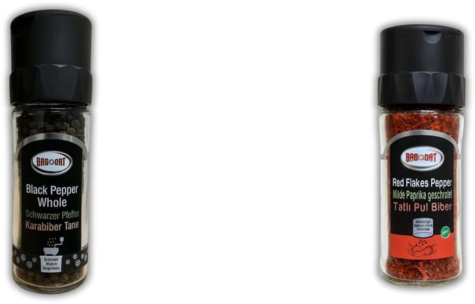 Bagdat Paprika Poeder Zoet + Peper Zwart Heel – 2-stuks