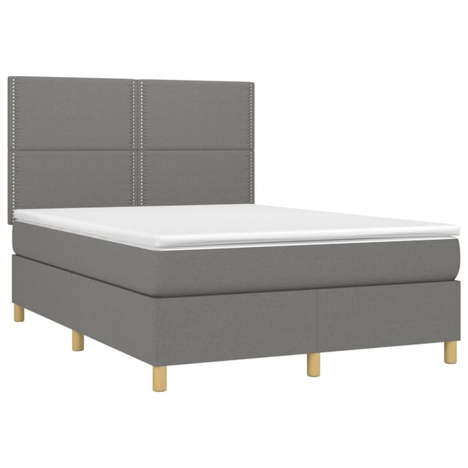 vidaXL - Boxspring - met - matras - en - LED - stof - donkergrijs - 140x200 - cm
