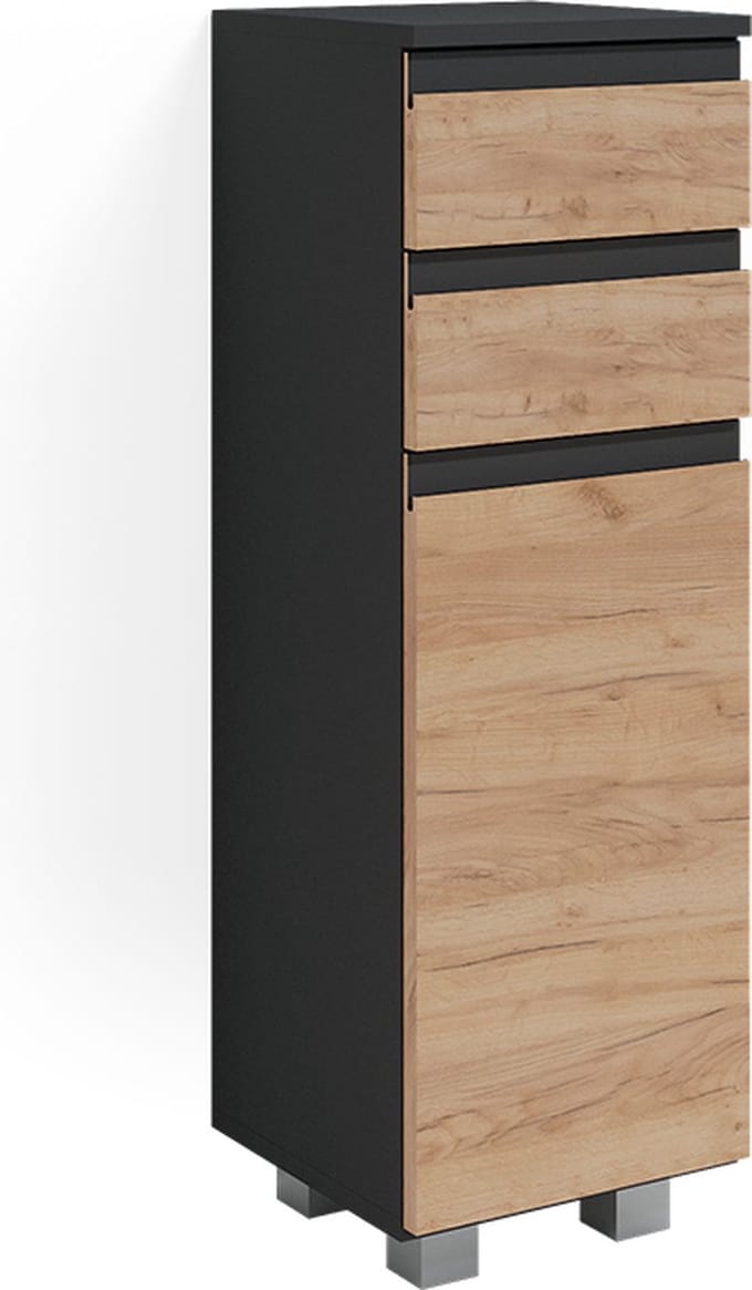 Vicco Halfhoge kast J-Shape, Antraciet/Goudkleurig Eiken, 30 x 95 cm