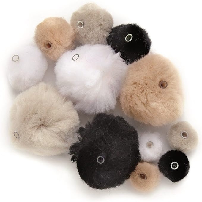 135x knutsel pompons met kunststof ogen - wit/zwart/grijs - Hobby knutselen artikelen