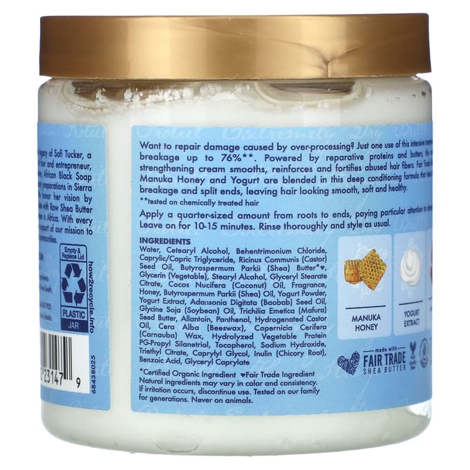 SheaMoisture, Manuka Honing & Yoghurt, Hydraterende + Herstellende Proteïne Power Treatment, 237 g (227 gr) white