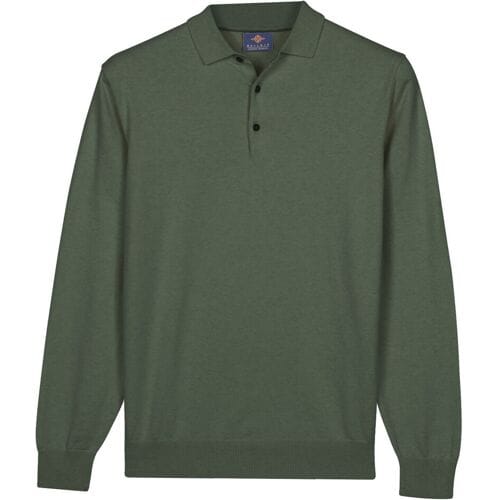 Baileys Trui Pima Cotton Polo Pullover Placket Buttons Thyme Green / male