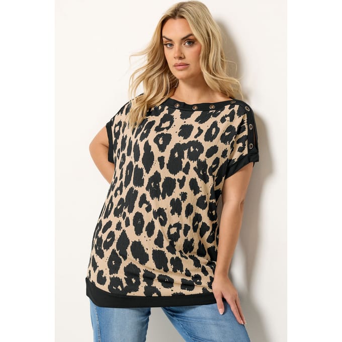 Yours Zwarte Top Met Luipaardprint En Eyeletdetail Size 48