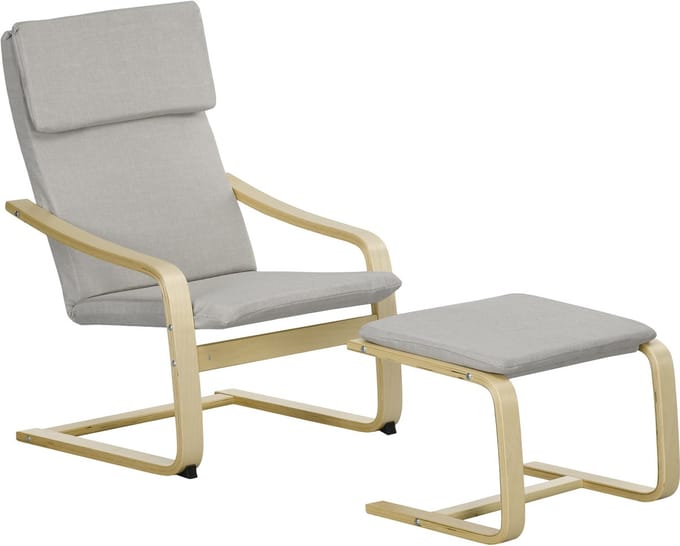 HOMCOM-Relaxsessel mit Hocker-Leinen (100% Polyester), Mehrschichtenplatte, Schwamm-66,5B x 80T x 99H cm-Hellgrau