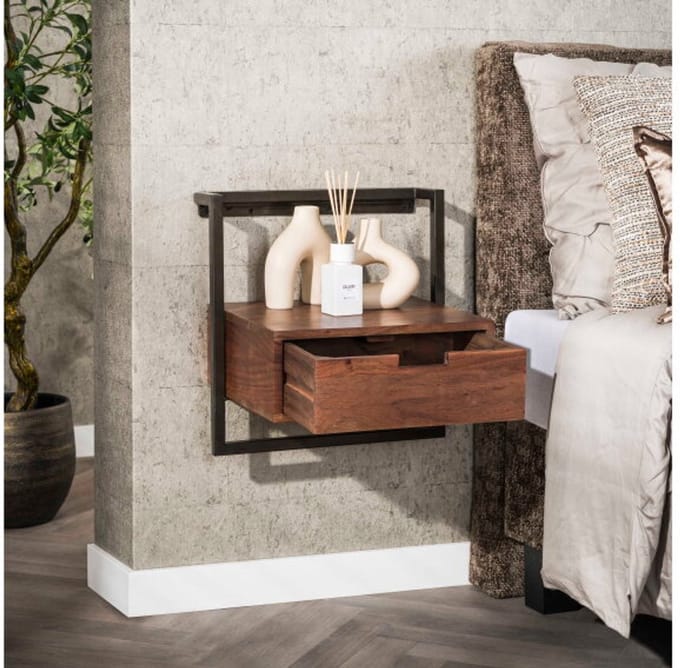 Nachtkastje air solid - Massief acacia drift brown