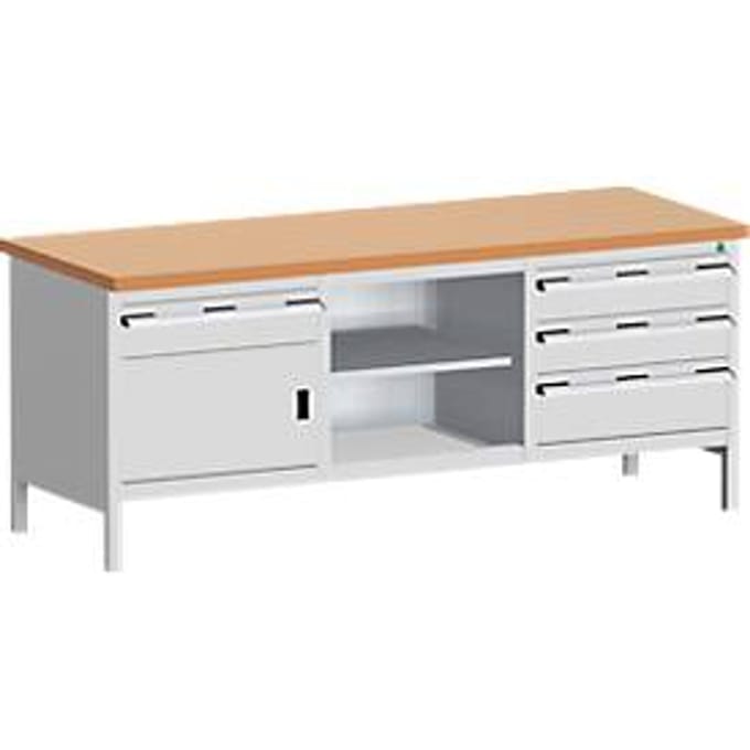 Werkbank met kast cubio KW-2078-2.4, lichtgrijs