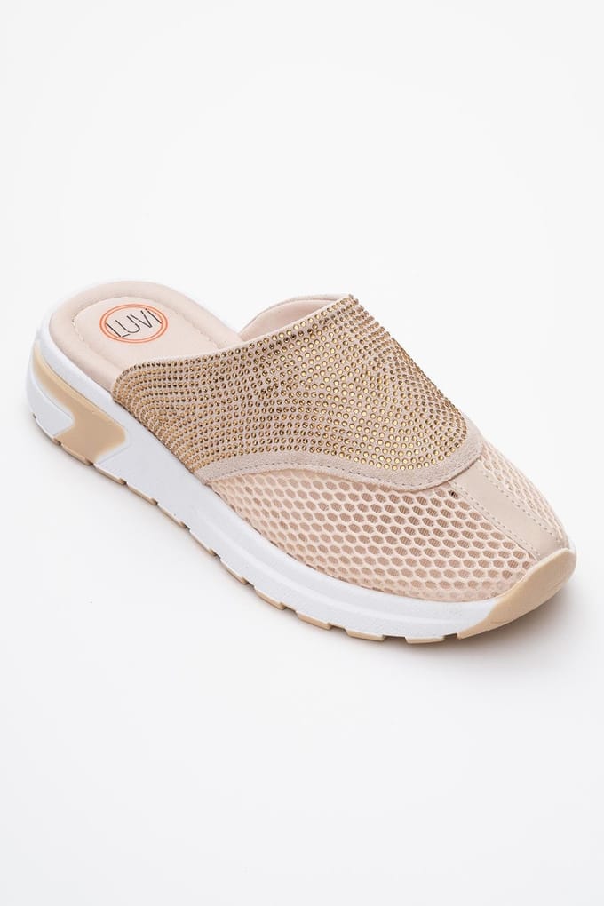 GLEA Mesh Strass Mules Dames