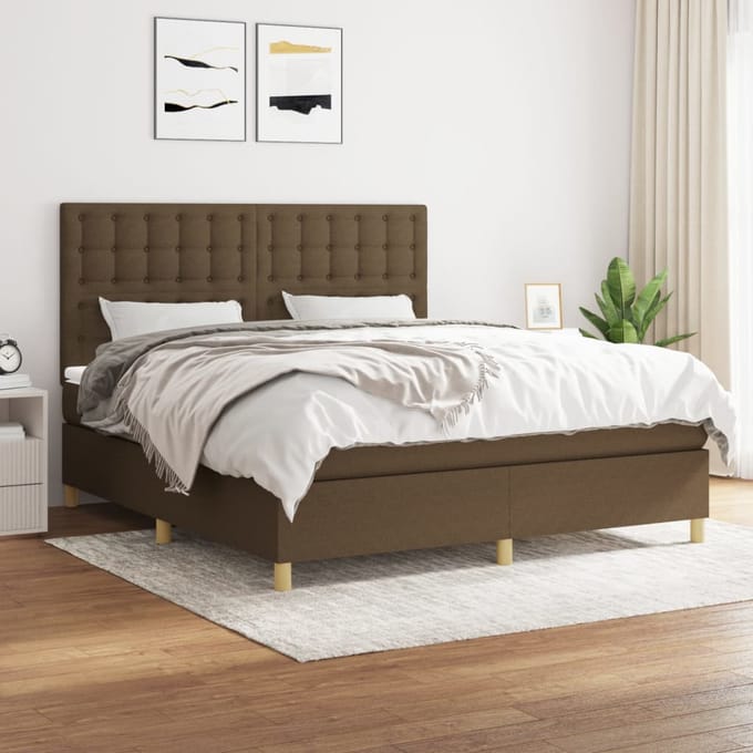 vidaXL - Boxspring - met - matras - stof - donkerbruin - 180x200 - cm