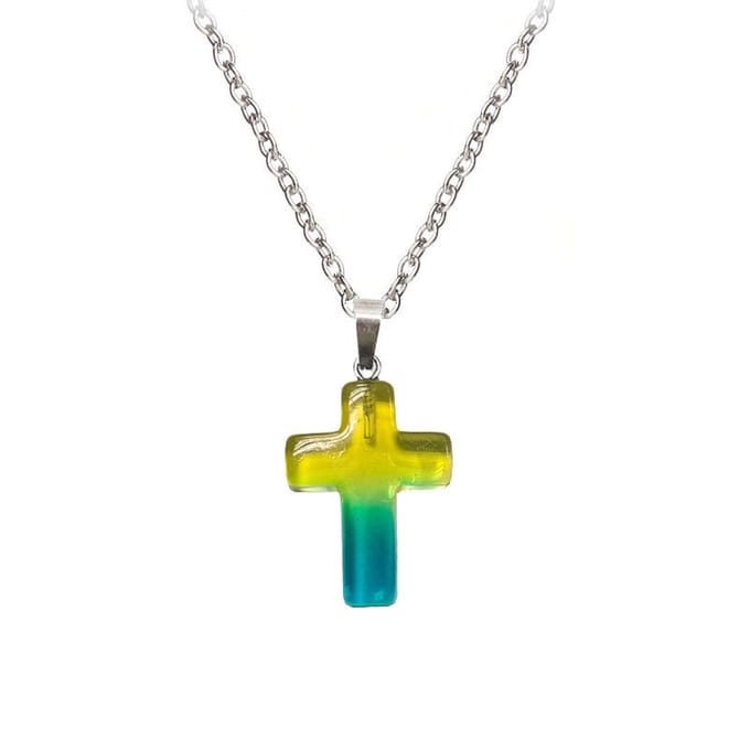 Fako Bijoux® - Ketting - Kruisje Mini - Fluor Steen - Geel/Blauw - 50cm