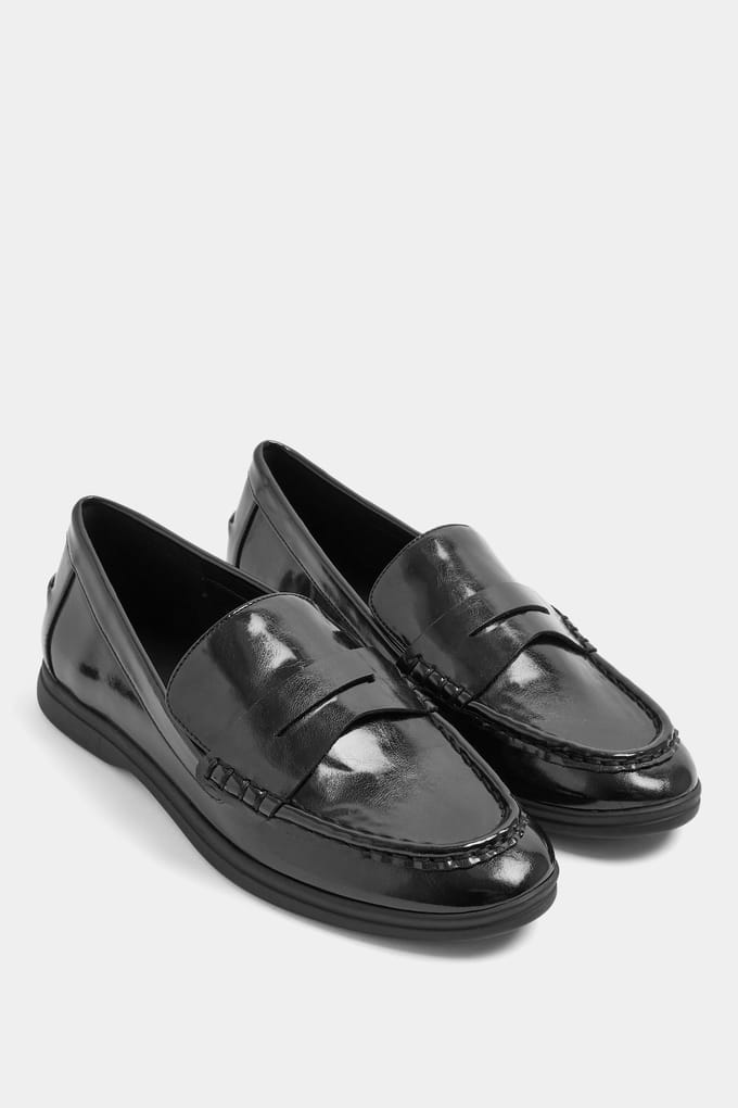 Yours Zwarte Imitatieleer Flatform Loafers In Brede Epasvormsize 38E