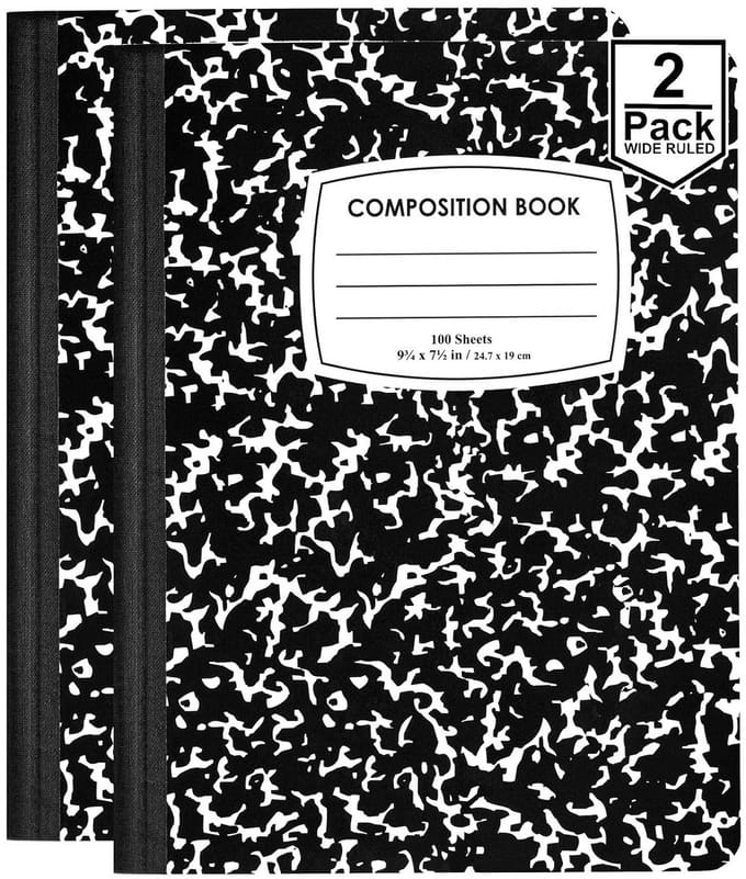 Set van 2 Composition Notities met Ruime Lijnen - Stevige Harde Omslagen in Marmerdesign - 100 Vellen per Stuk