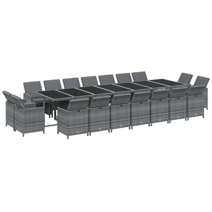 vidaXL - 19-delige - Tuinset - met - kussens - poly - rattan - grijs