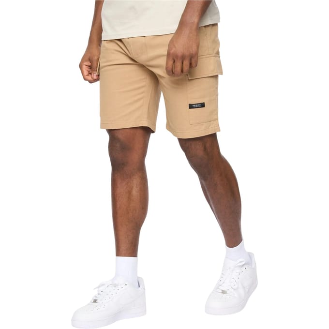 Crosshatch Heren Utilate Elastische Taille Cargo Shorts (Stone)