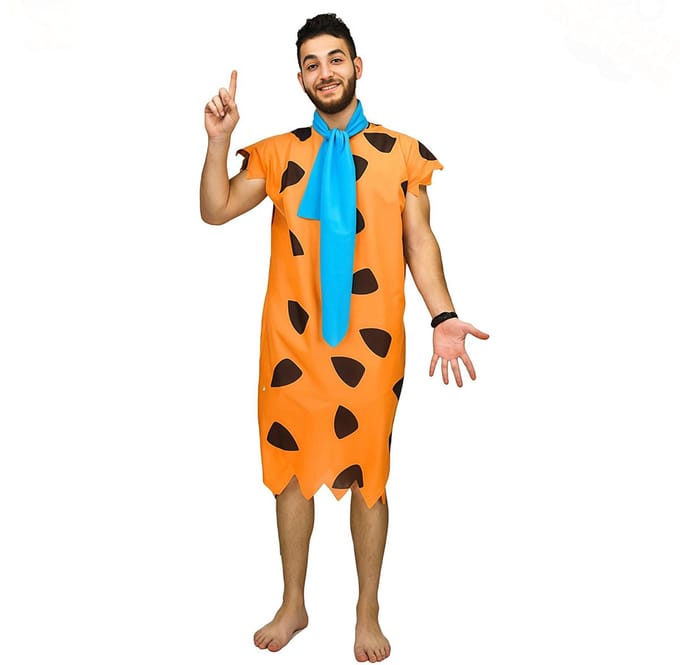 Kostuum Heren Oermens Fred – Inclusief Jumpsuit en Stropdas – Carnaval & Verkleedkleding – One Size