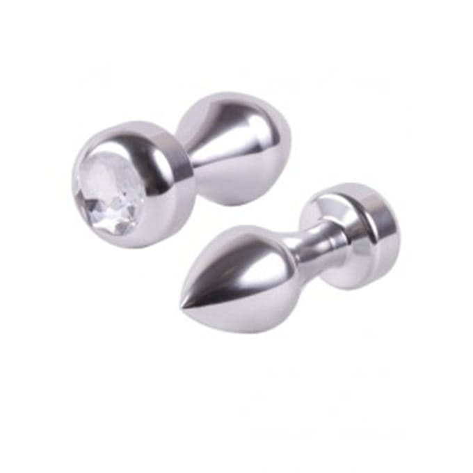 Zilveren aluminium buttplug met diamant