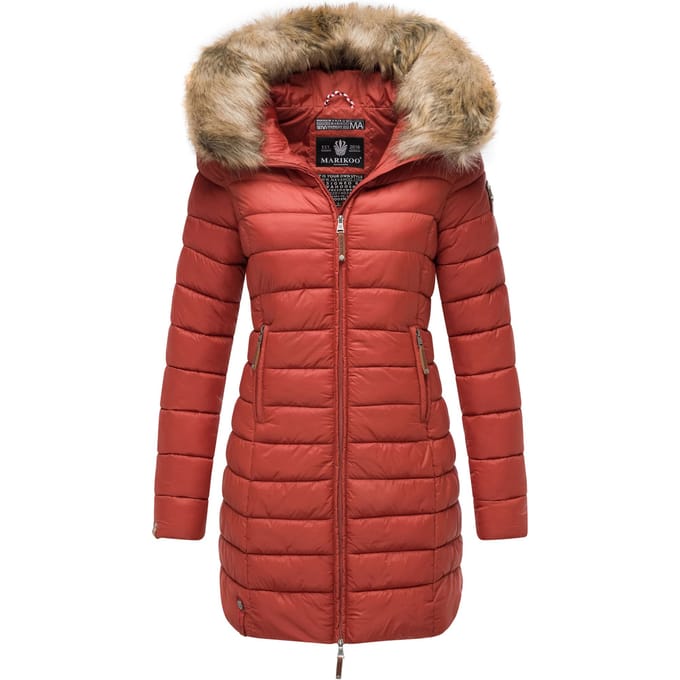 Marikoo damesjas Rose met gewatteerd design & afneembare imitatiebontkraag