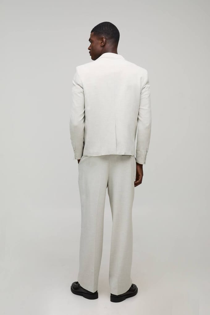 Relaxed Fit Herringbone Suit Trouser | Light Grey | Size Large