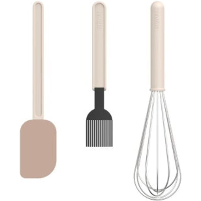 Mepal Bakset 3-delig (spatel groot + kwast + garde groot) Chef it - Set voor bakkers - Hittebestendig - Vaatwasmachinebestendig - Keukengerei - Chalk