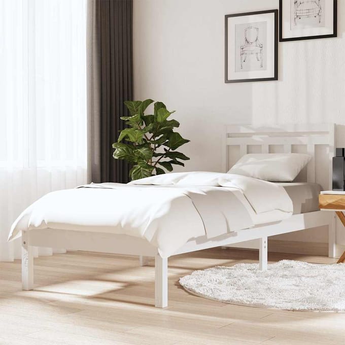 vidaXL - Bedframe - massief - grenenhout - wit - 100x200 - cm