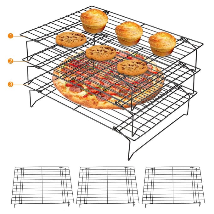 RVS Koelrek Anti-aanbak Kookgrillbakplaat Voor Koekjes / Cake / Brood zwart