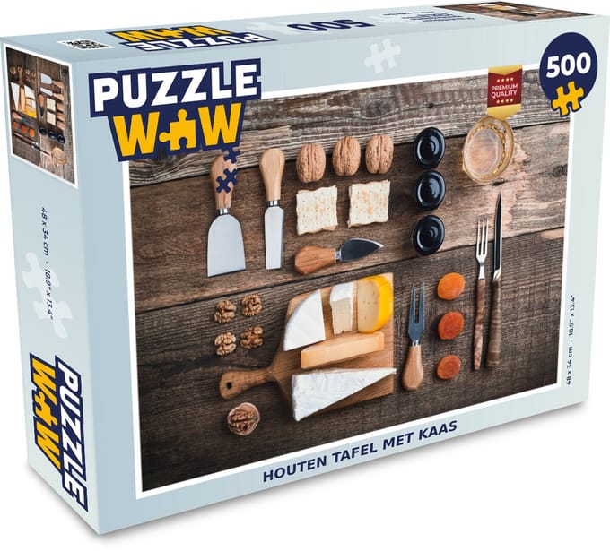 Puzzel Houten tafel met kaas - Legpuzzel - Puzzel 500 stukjes