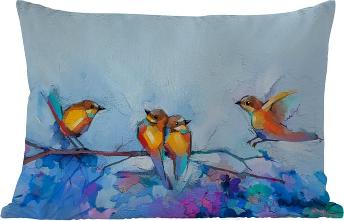 Buitenkussens - Schilderij - Olieverf - Vogel - Tak - 60x40 cm - Weerbestendig