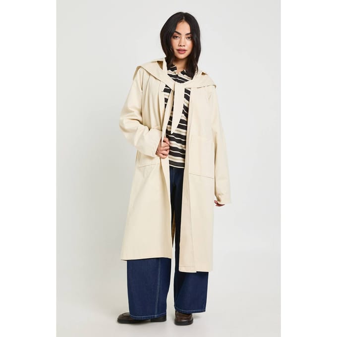 boohoo Dames Trenchcoat met Afneembare Capuchon | Stone | Maat: 12