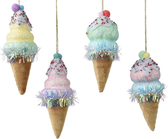 Decoris kersthanger ijsje fluweel 15cm decoratie glitter.