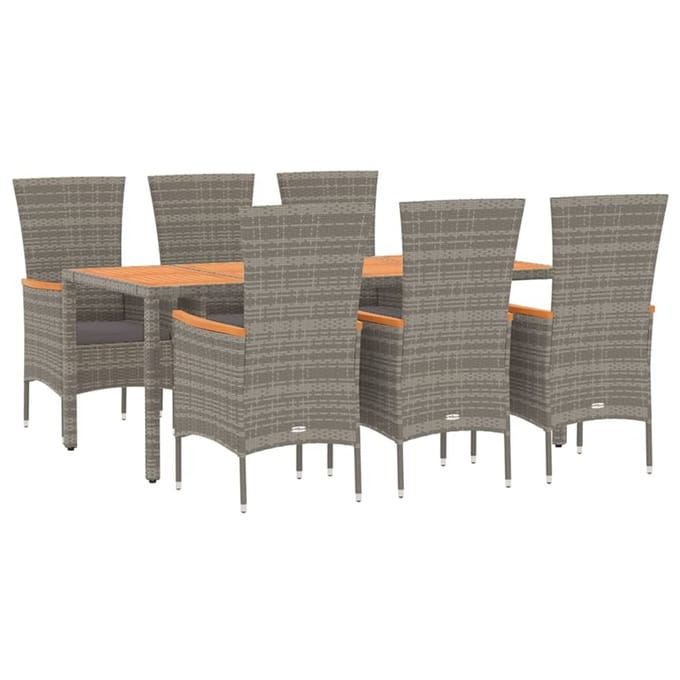 vidaXL - 7-delige - Tuinset - met - kussens - poly - rattan - grijs