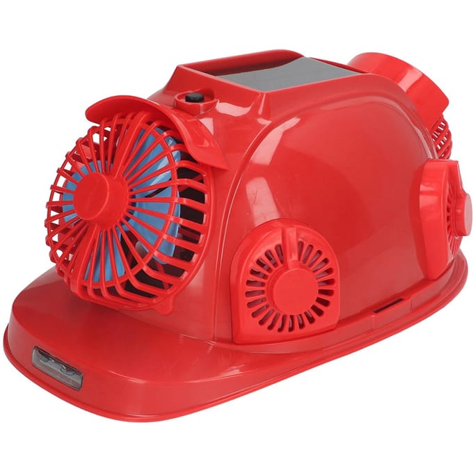 Casque de sécurité solaire rouge à 6 ventilateurs Double climatisation Bluetooth Casque anti-choc 12000mAh red