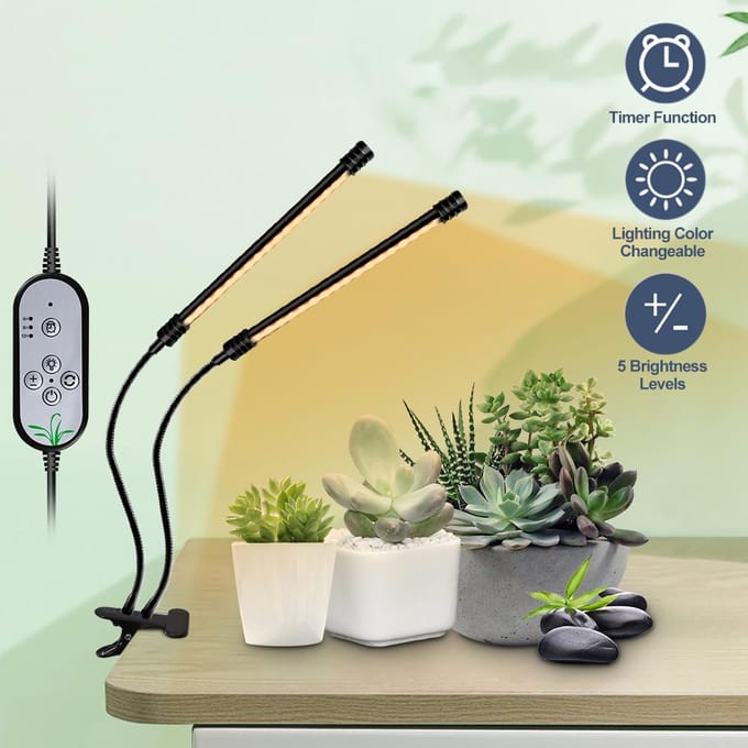Lampe de croissance USB pour plantes, lumière blanche du soleil, spectre complet, Angle d'éclairage réglable, pince de bureau 3 heads gray