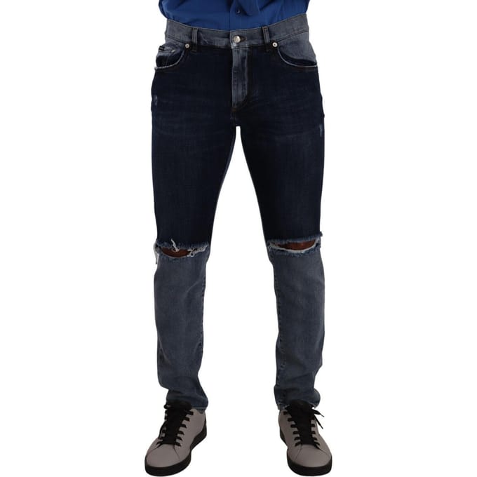 Tweekleurige Versleten Denim Jeans