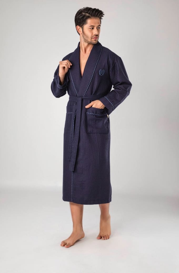Waffle Heren Badjas / Navy Blauw / maat L/XL