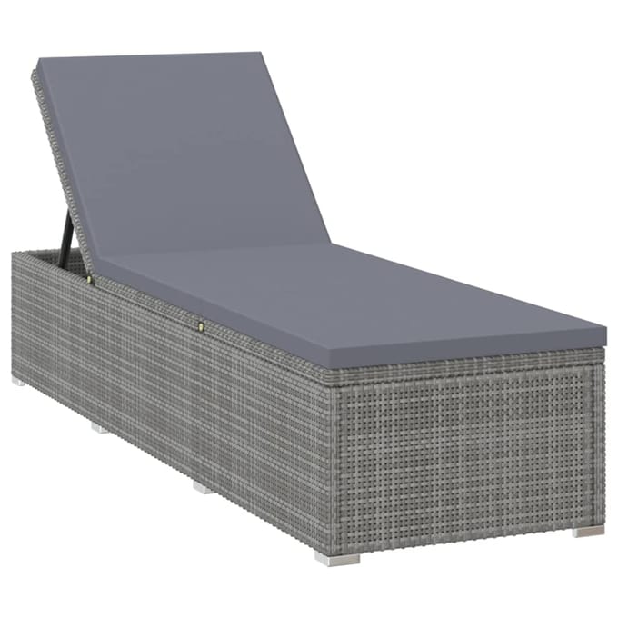 vidaXL - Ligbed - met - kussen - en - theetafel - poly - rattan - grijs
