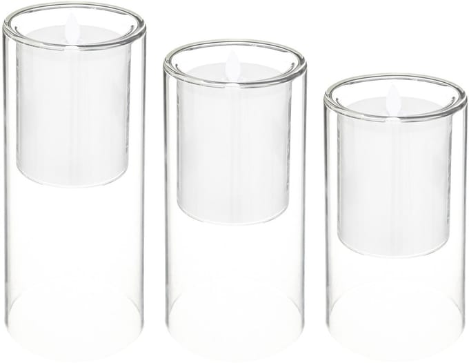 Atmosphera LED kaarsen met dubbel glas - Set van 3 stuks - Ø10xH25/20/15cm