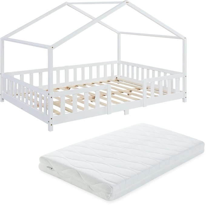Kinderbed Treviolo met uitvalbeveiliging en matras 120x200 wit