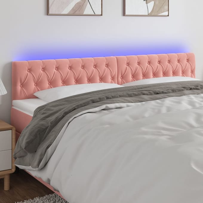 vidaXL - Hoofdbord - LED - 200x7x78/88 - cm - fluweel - roze