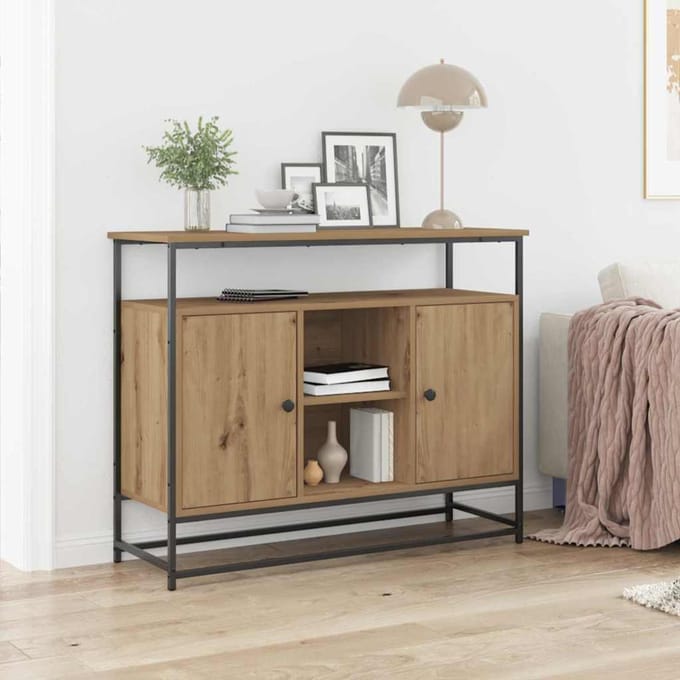 vidaXL - Dressoir - Artisan - Eiken - 100 - x - 35 - x - 80 - cm - Bewerkt - hout