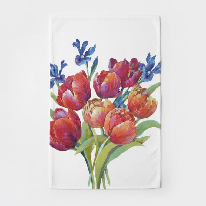 Ambiente Theedoek Tulips of Joy wit multi 70x50cm