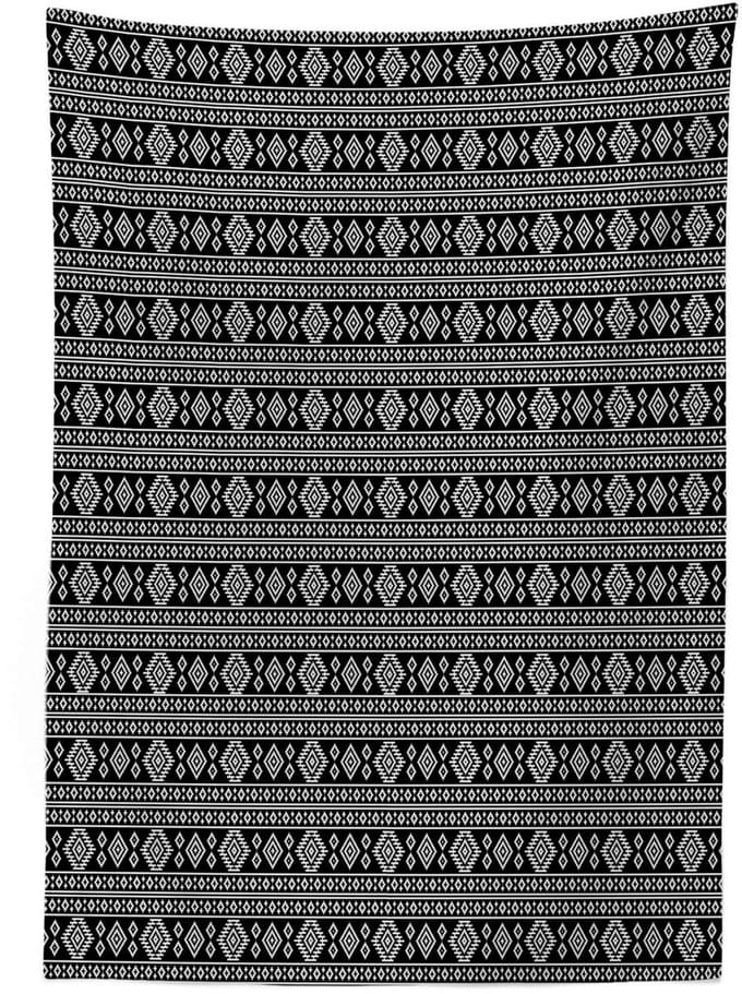 ABAKUHAUS Tafelkleed geometrisch – satijn 140 x 200 cm wit-zwart