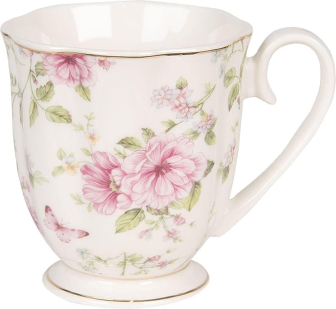 Clayre & Eef Mok 200 ml Beige Roze Porselein Bloemen
