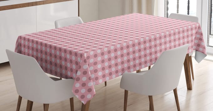 ABAKUHAUS Roze stippen tafelkleed – satijn, 140×240 cm – lichtroze